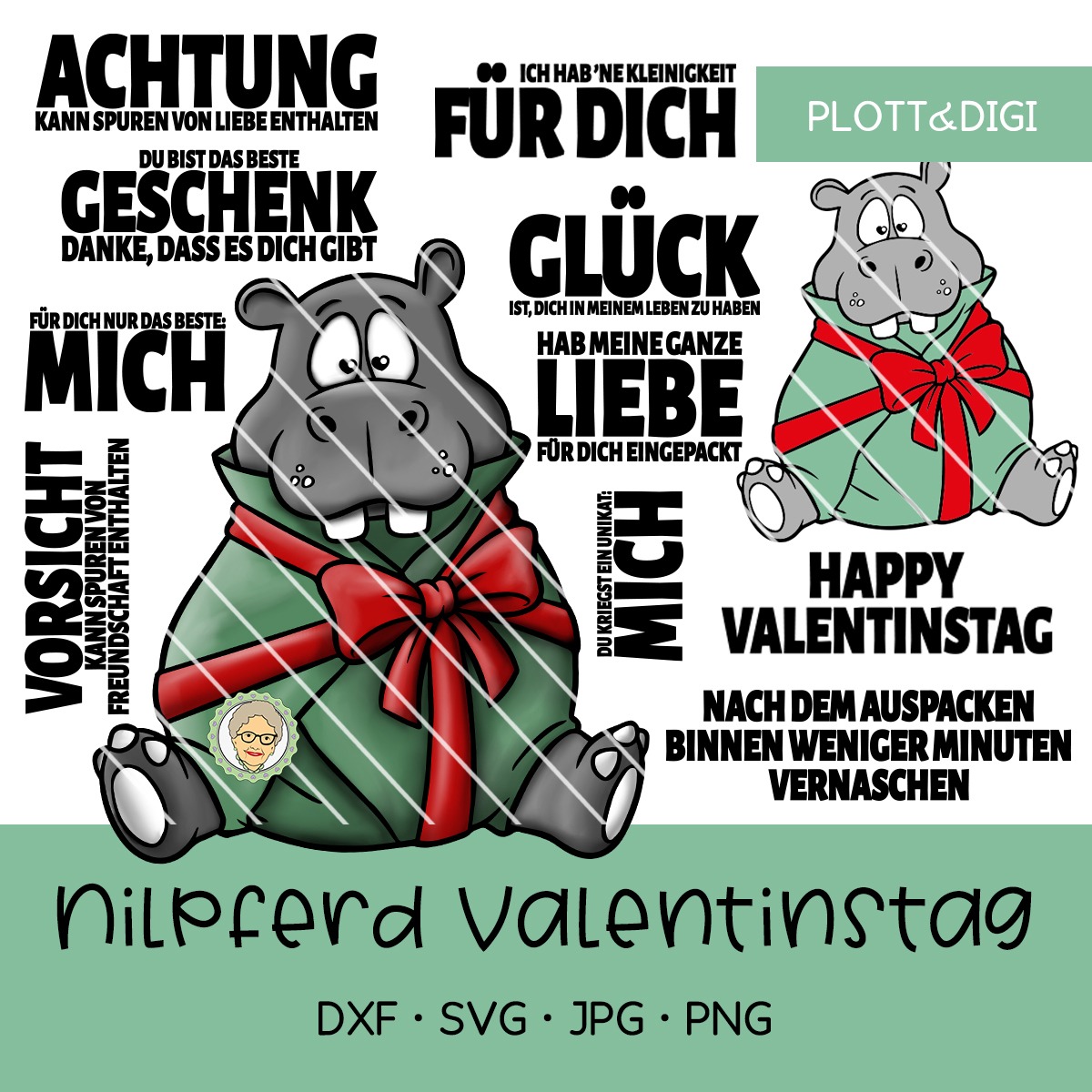 Plotterdatei & Digistamp Nilpferd Ernst Valentinstag