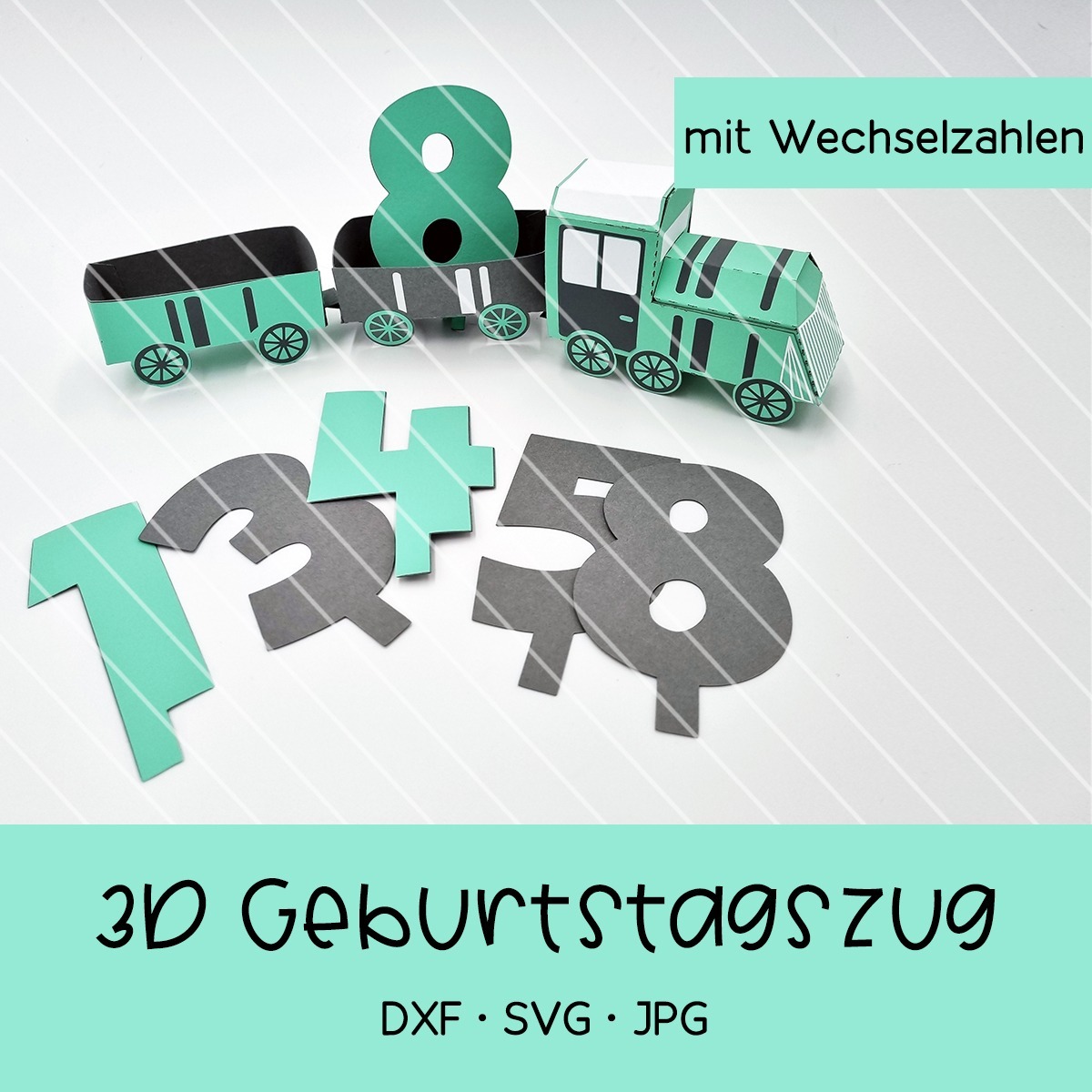 Plotterdatei 3D-Geburtstagszug aus Tonpapier & Flexfolie