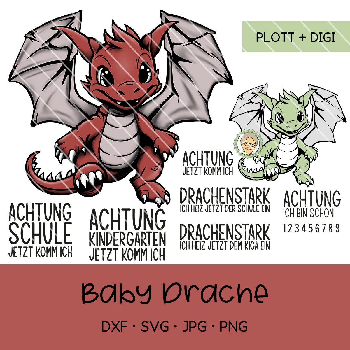 Plotterdatei & Digistamp Babydrache für Einschulung, Kindergarten-Start und Geburtstag